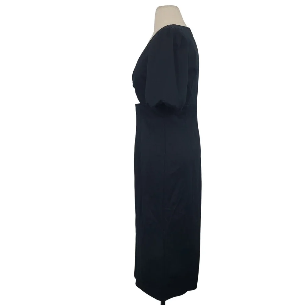 NWT J Crew‎ Collection Cutout Puff Sleeve Midi Dress Sz 4 Black Cotton Office